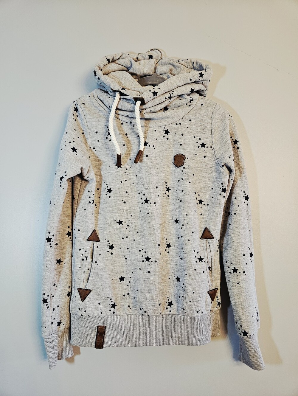 Naketano Star Print Hoodie Size M Funnel Neck Pullover EUC
